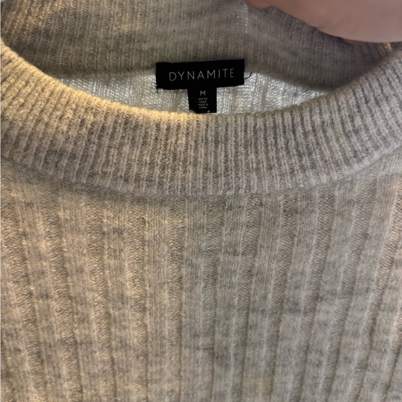 Dynamite Gray Crew Neck Ribbed Sweater - Picture 4 of 5